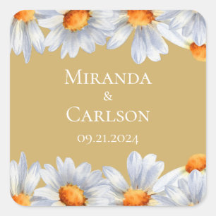 Happy Daisy Wedding Square Sticker