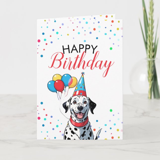 Happy Dalmatian with Balloons Birthday Card (Front)