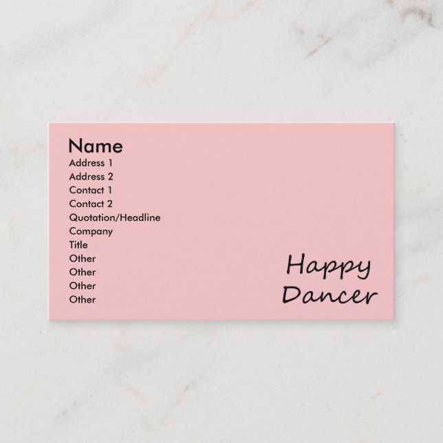 Happy Dancer black script Business Card (Front)