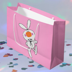Happy Dancing Cute Cartoon White Rabbit Bunny Large Gift Bag
