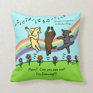 Happy Dancing Labrador Trio at the Rainbow Bridge Cushion