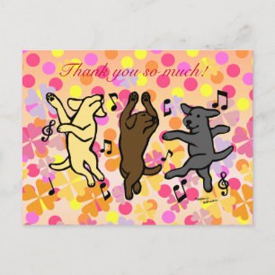 Happy Dancing Labrador Trio Cartoon Floral Postcard