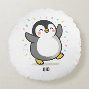 happy dancing Penguin Custom Kids Illustration Round Cushion