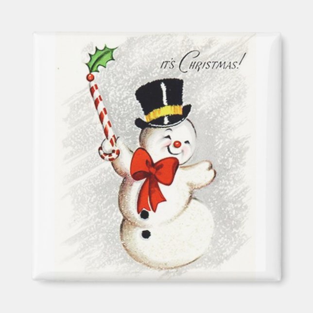 Happy Dancing Snowman Vintage Magnet (Front)
