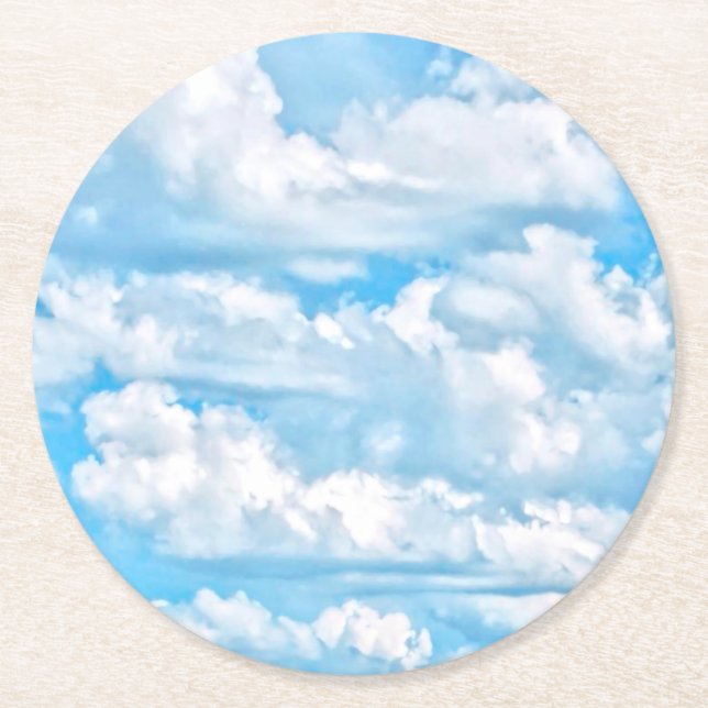 Happy Dancing Sunny Clouds Decor Round Paper Coaster (Front)
