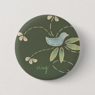 happy day bird, sing 6 cm round badge