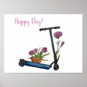 Happy Day Poster, Watercolor Art Drawing Poster