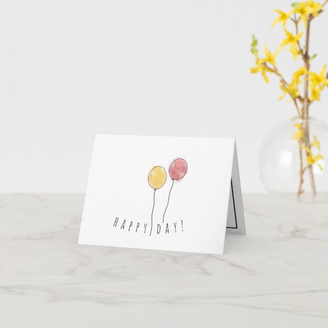 Happy Day Watercolor Balloons Card (Yellow Flower)