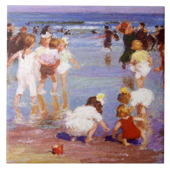 Happy Days at the Beach (by E.H. Potthast) Ceramic Tile (Front)