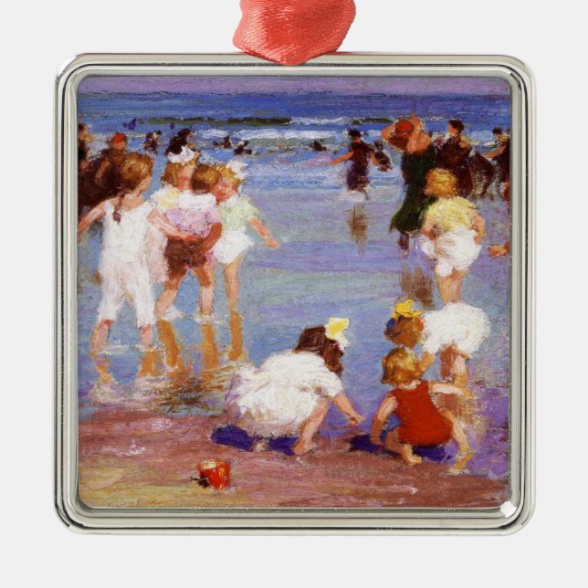 Happy Days at the Beach (by E.H. Potthast) Metal Ornament (Front)