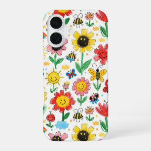 Happy Days - Cheerful Flower and Friends Pattern iPhone 16 Case