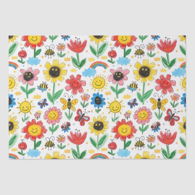 Happy Days - Cheerful Flower and Friends Pattern Tissue Paper (Front)