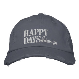 Happy Days Positive Quote Rustic Blue Vintage  Embroidered Hat