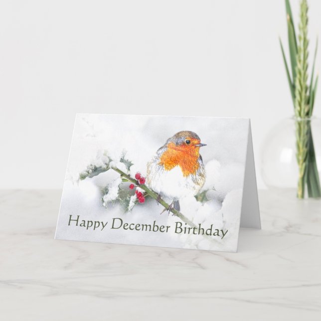Happy December Birthday English Robin Card (Front)
