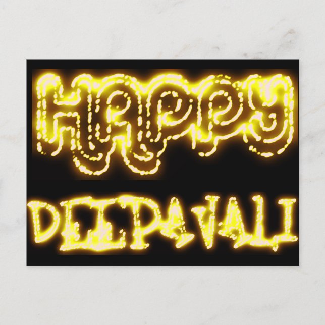 Happy Deepavali Neon Gold Diwali Lights Typography Postcard (Front)