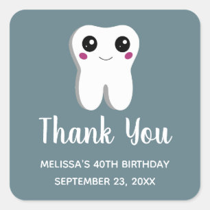 Happy Dental Tooth Cute Drawing Thank You Birthday Square Sticker