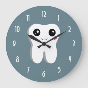 Happy Dental Tooth Smiling Cute Drawing Large Clock