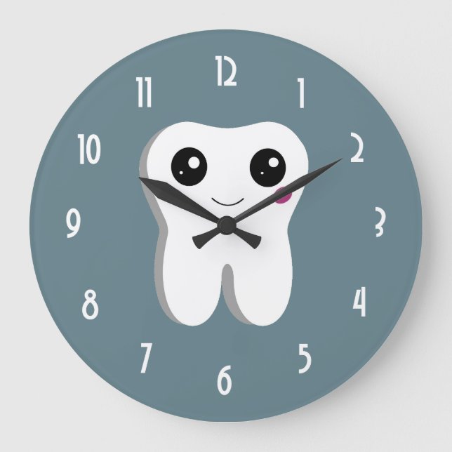 Happy Dental Tooth Smiling Cute Drawing Large Clock (Front)