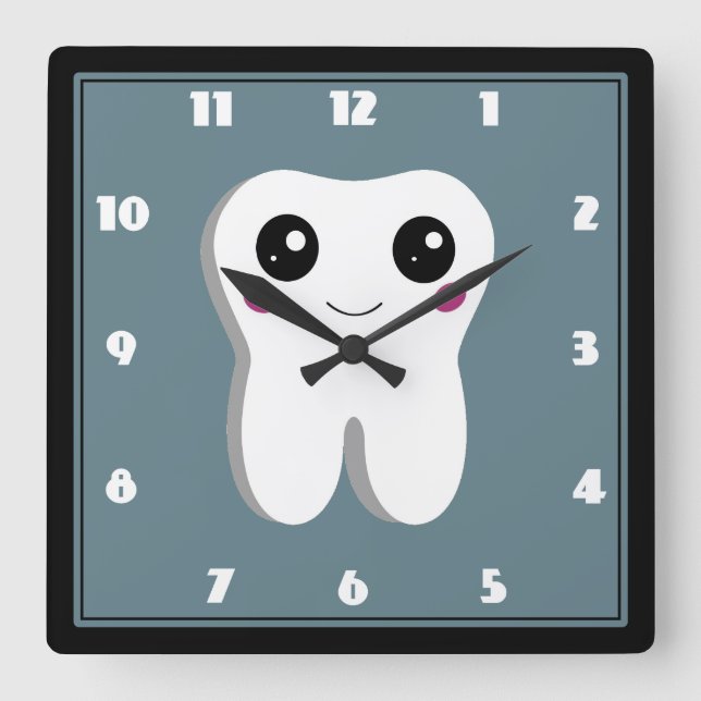 Happy Dental Tooth Smiling Cute Drawing Square Wall Clock (Front)