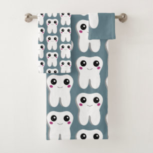Happy Dental Tooth Smiling Cute Pattern Bath Towel Set