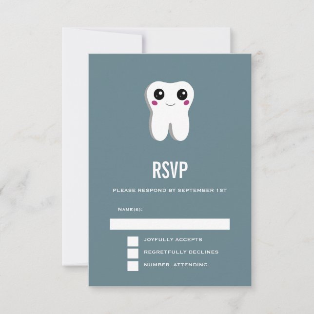 Happy Dental Tooth Smiling Cute RSVP Card (Front)