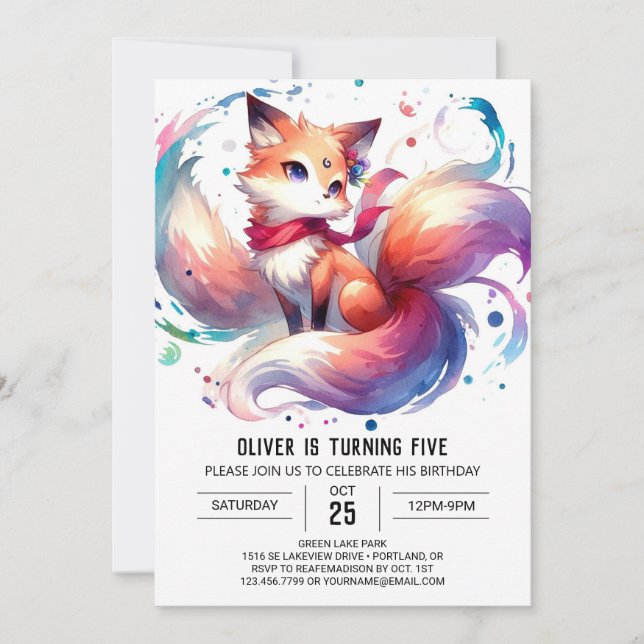 Happy Digital Fox Birthday Invitation (Front)