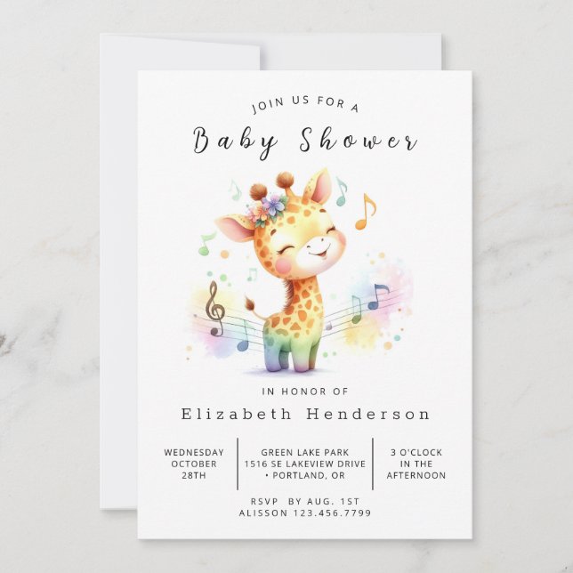 Happy Digital Giraffe Baby Shower Invitation (Front)