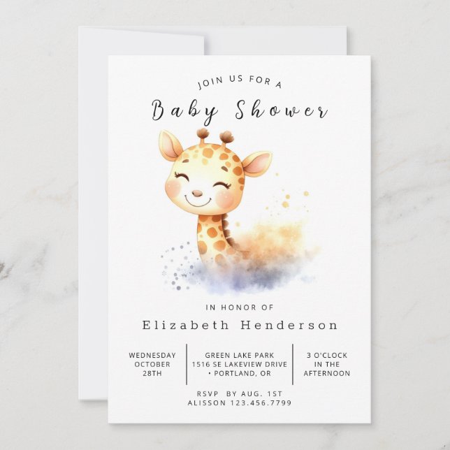 Happy Digital Giraffe Baby Shower Invitation (Front)