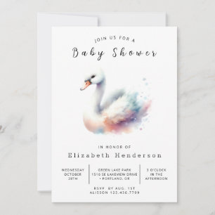 Happy Digital Swan Baby Shower Invitation