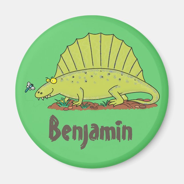 Happy dimetrodon dinosaur cartoon magnet (Front)
