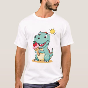 Happy Dinosaur Eating Ice Cream Cute Summer T-Sh T-Shirt