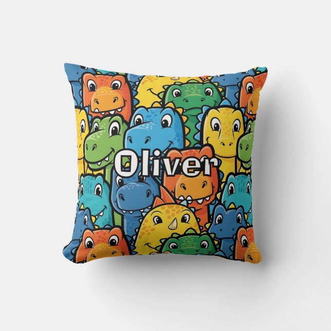 Happy Dinosaur Faces Crowded Pattern Cushion (Front)