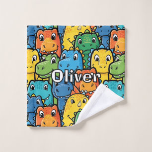 Happy Dinosaur Faces Crowded Pattern Wash Cloth