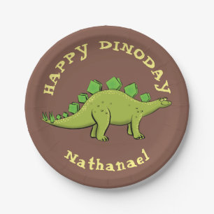 Happy dinosaur stegosaurus cartoon paper plate