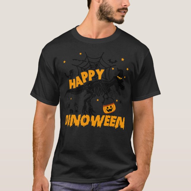Happy Dinoween Funny Dinosaur Skeleton Halloween K T-Shirt (Front)