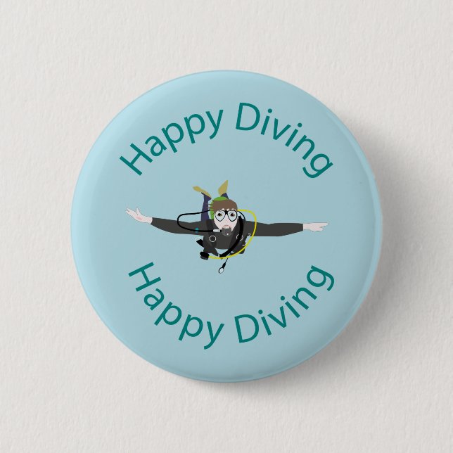 Happy diving 6 cm round badge (Front)