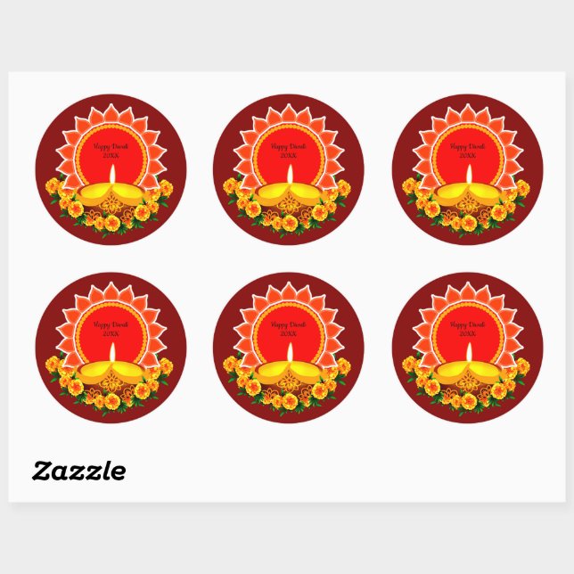 Happy Diwali 20xx Add Year or Text  Marigolds  Classic Round Sticker (Sheet)