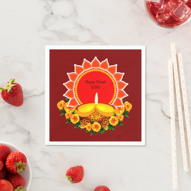 Happy Diwali 20xx Add Year or Text  Marigolds Napkin (Insitu)