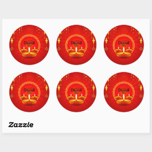 Happy Diwali 20xx Add Year or Text  Red Yellow  Classic Round Sticker
