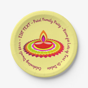 Happy Diwali 20xx Add Year  Text Yellow Purple 7" Paper Plate