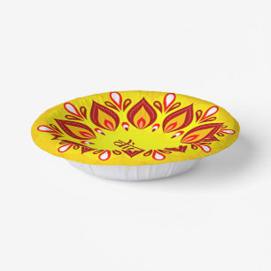 Happy Diwali Add Year Yellow Red Paper Plate