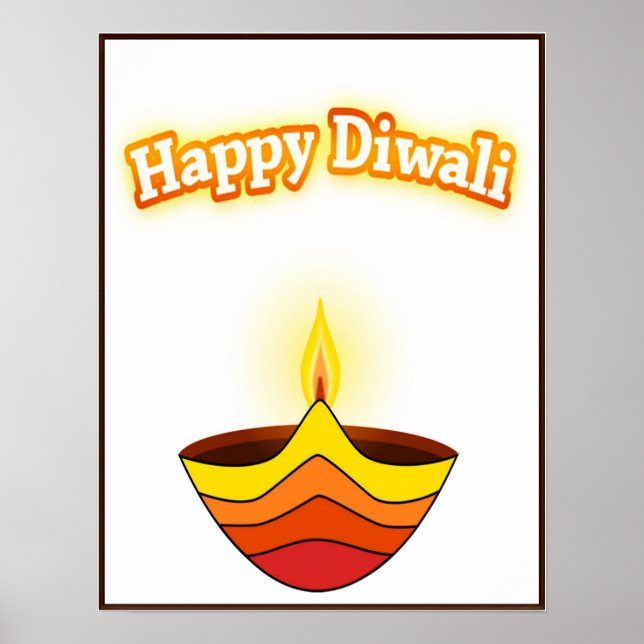 Happy Diwali and Diya Lamp Poster (Front)