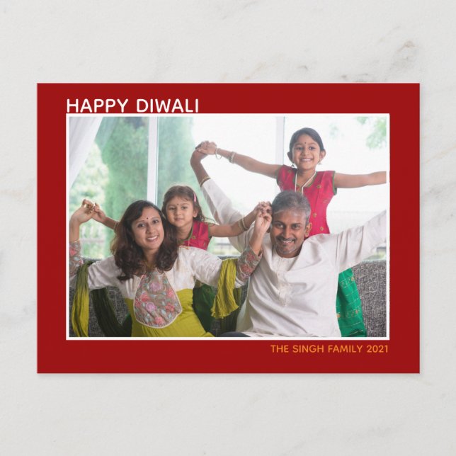 Happy Diwali Beautiful Family Photo Red Holiday Postcard (Front)