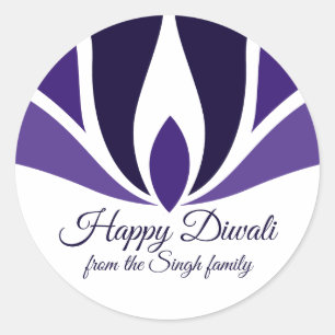 Happy Diwali Beautiful Purple Custom Family Classic Round Sticker