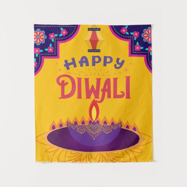 Happy Diwali - Beautiful Vibrant Diwali Designs Tapestry (Front)