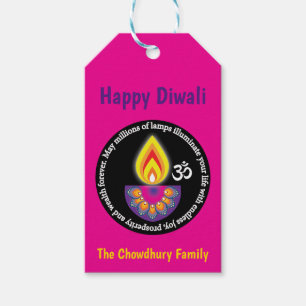 Happy Diwali, black, with custom texts, pink Gift  Gift Tags