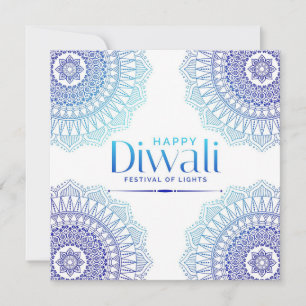 Happy Diwali Blue White Mandala Festival of Light Holiday Card