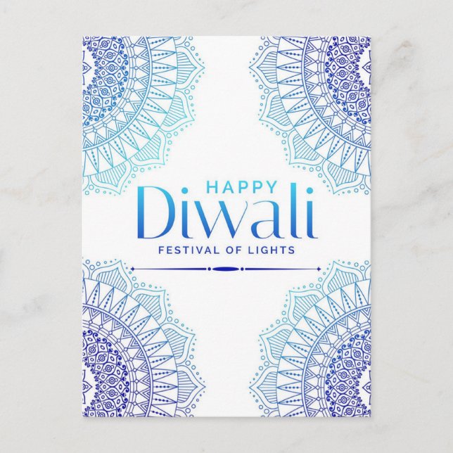 Happy Diwali Blue White Mandala Festival of Light  Holiday Postcard (Front)