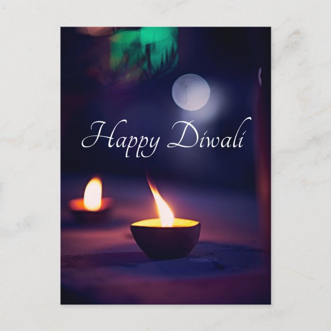 Happy Diwali Calming Moon and Lamp postcard (Front)