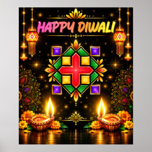 Happy Diwali Colourful Rangoli and Traditional Diy Poster